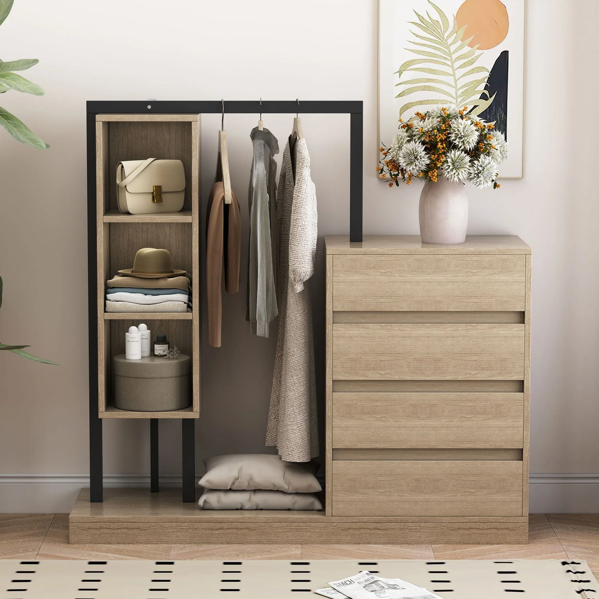 Wardrobe With 4 Drawers And 3 Shelves - Furniture Home Direct