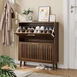 Medieval Modern Shoe Cabinet With 2 Flip Drawers And Fence Design - Furniture Home Direct