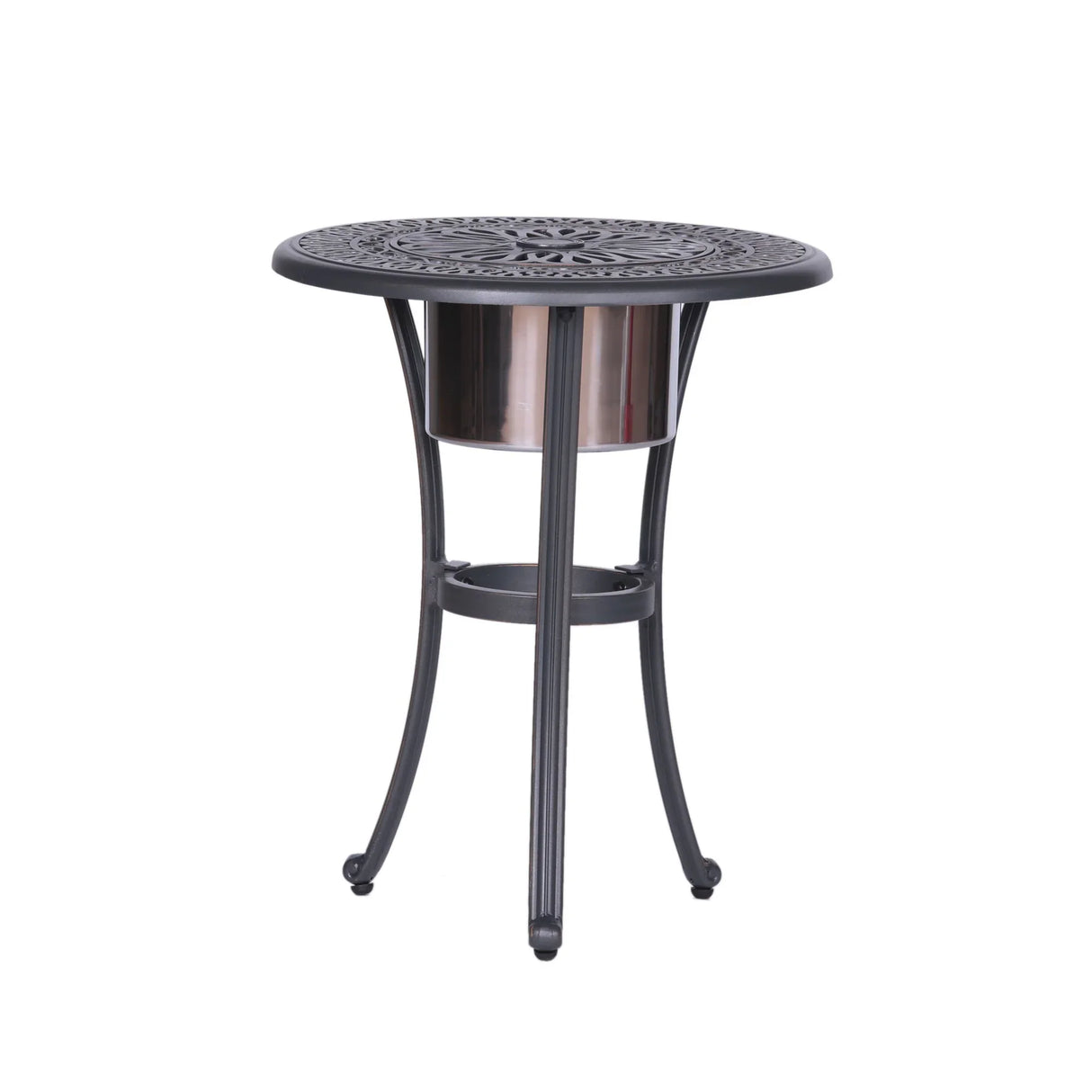Outdoor Patio Aluminum Round Bistro Table/Side Table With Ice Bucket - Gunmetal - Furniture Home Direct