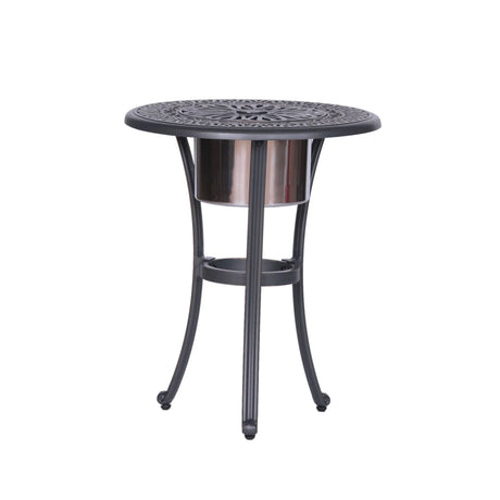 Outdoor Patio Aluminum Round Bistro Table/Side Table With Ice Bucket - Gunmetal - Furniture Home Direct