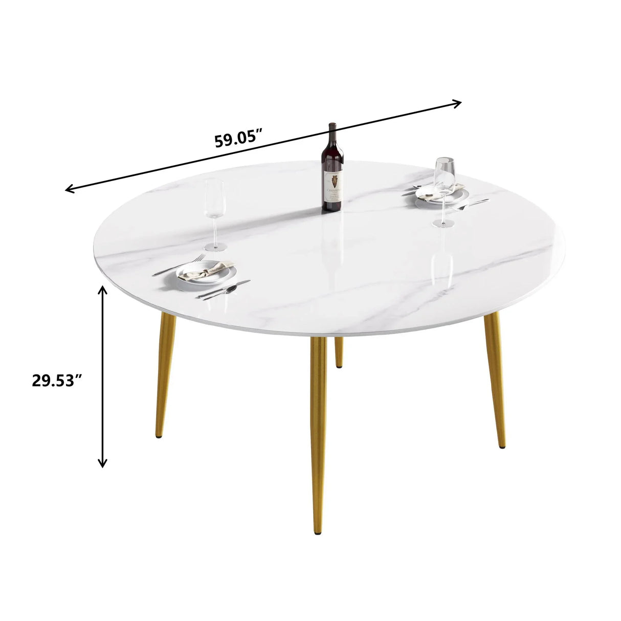 Modern Man-Made Stone Round Metal Dining Table-Position For 6 People - Furniture Home Direct