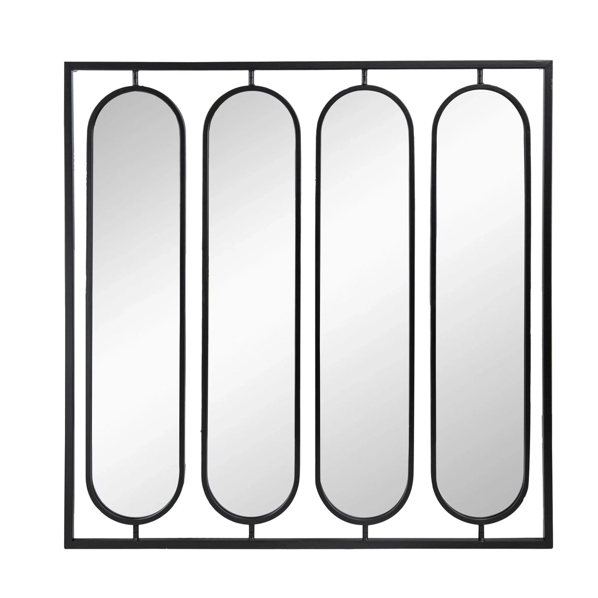 Large 4 Oval Wall Mirror With Square Frame, Home Decor For Living Room, Bedroom, Entryway, Office - Black - Furniture Home Direct