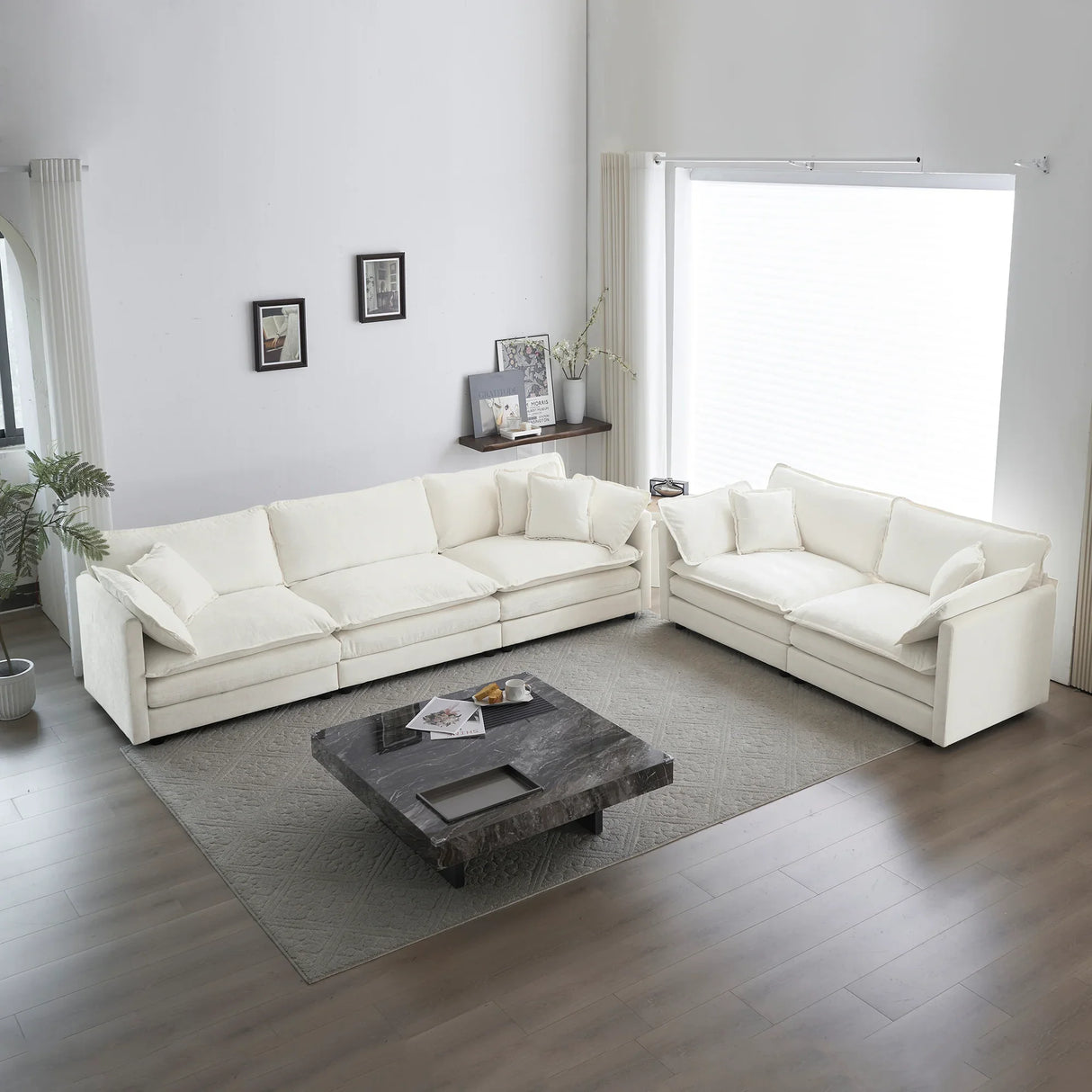 Chenille 2 Piece Living Room Set - White - Furniture Home Direct