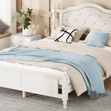 Pine Wooden Bed With Upholstered Headboard And Panel Footboard, With Two Bed Rail Support Feet And Central Platform Support Feet - Furniture Home Direct