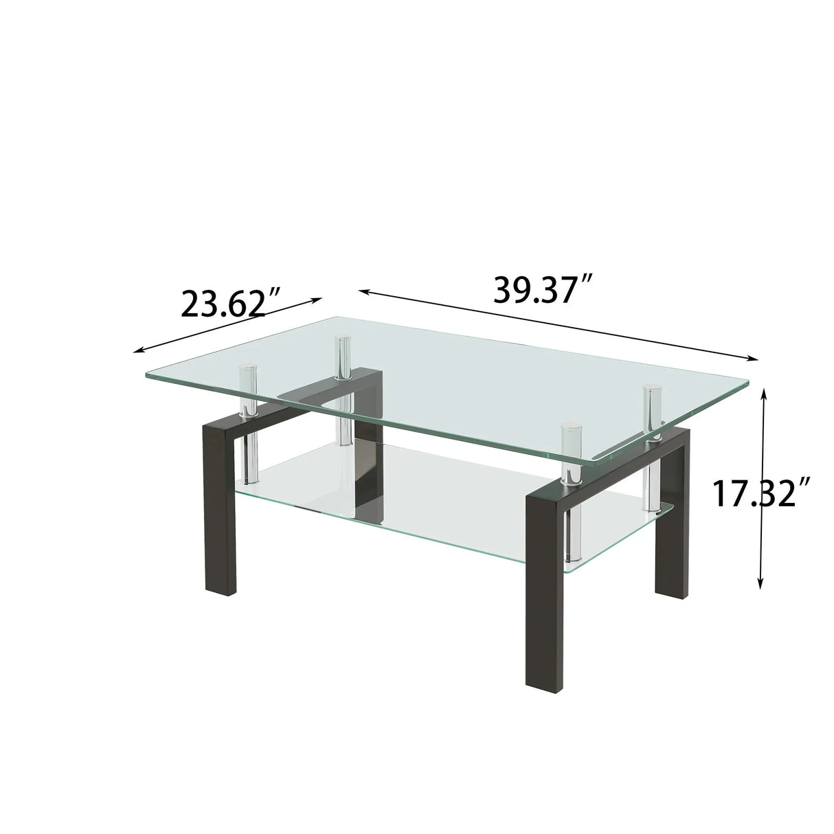 Tempered Clear Glass Coffee Table, 2-Layers Coffee Table Living Room Center Table - Black - Furniture Home Direct