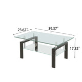 Tempered Clear Glass Coffee Table, 2-Layers Coffee Table Living Room Center Table - Black - Furniture Home Direct
