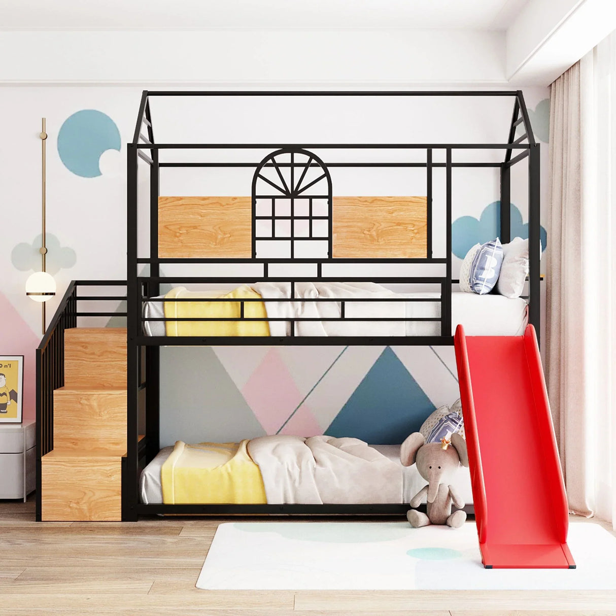 Metal Bunk Bed, Metal Housebed With Slide And Storage Stair - Furniture Home Direct