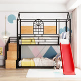 Metal Bunk Bed, Metal Housebed With Slide And Storage Stair - Furniture Home Direct