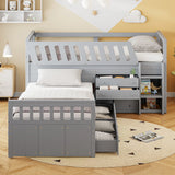 Loft Platform Bed With 7 Drawers And Full Guardrails, Modern L Shaped Space Savin - Furniture Home Direct