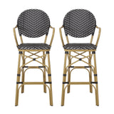 Outdoor Wicker And Aluminum French Barstools (Set of 2)