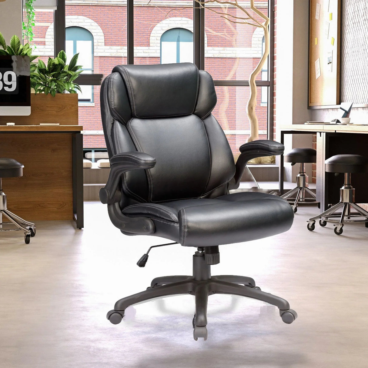 Modern Adjustable Office Chair Leather Upholstered Swivel Chair With Butterfly Mechanism Headrest - Gray - Furniture Home Direct