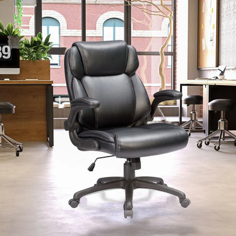 Modern Adjustable Office Chair Leather Upholstered Swivel Chair With Butterfly Mechanism Headrest - Gray - Furniture Home Direct