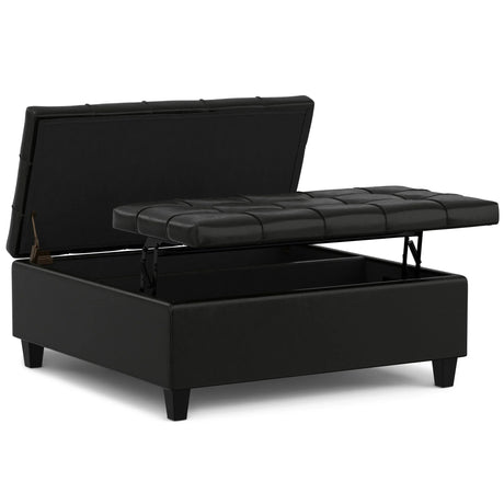 Harrison - Large Square Coffee Table Storage Ottoman - Black - Furniture Home Direct
