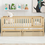 Daybed With Fence Guardrails And 2 Drawers, Split Into Independent Floor Bed & Daybed - Furniture Home Direct