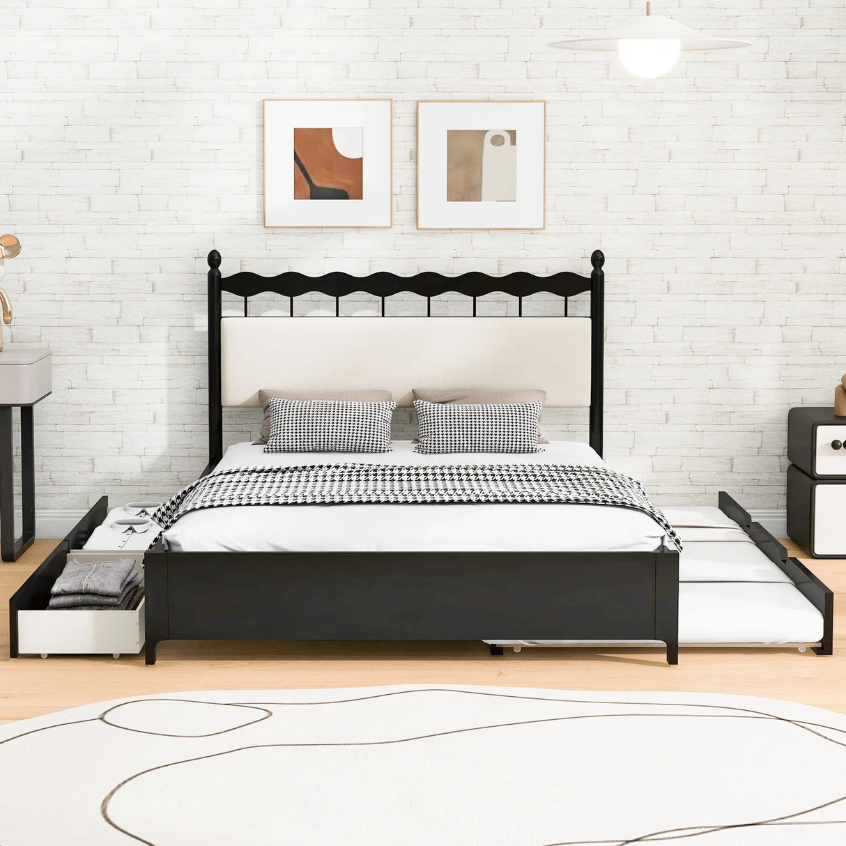 Storage Platform Bed With 2 Big Drawers & Trundle - Furniture Home Direct