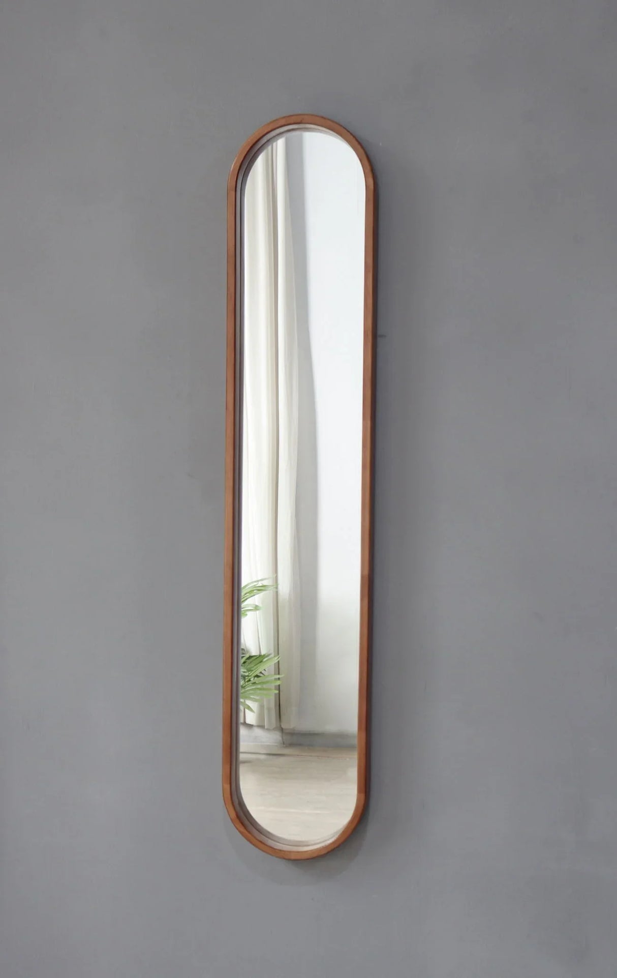 Decorative Rubber Frame Mirror With Elongated Oval Frame - Brown - Furniture Home Direct