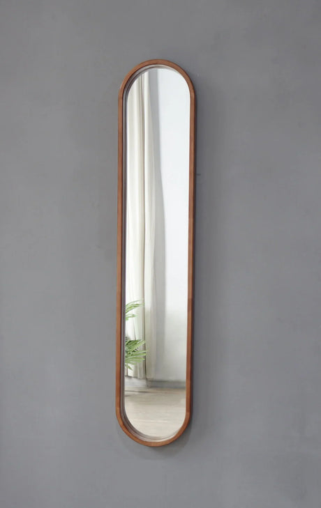 Decorative Rubber Frame Mirror With Elongated Oval Frame - Brown - Furniture Home Direct