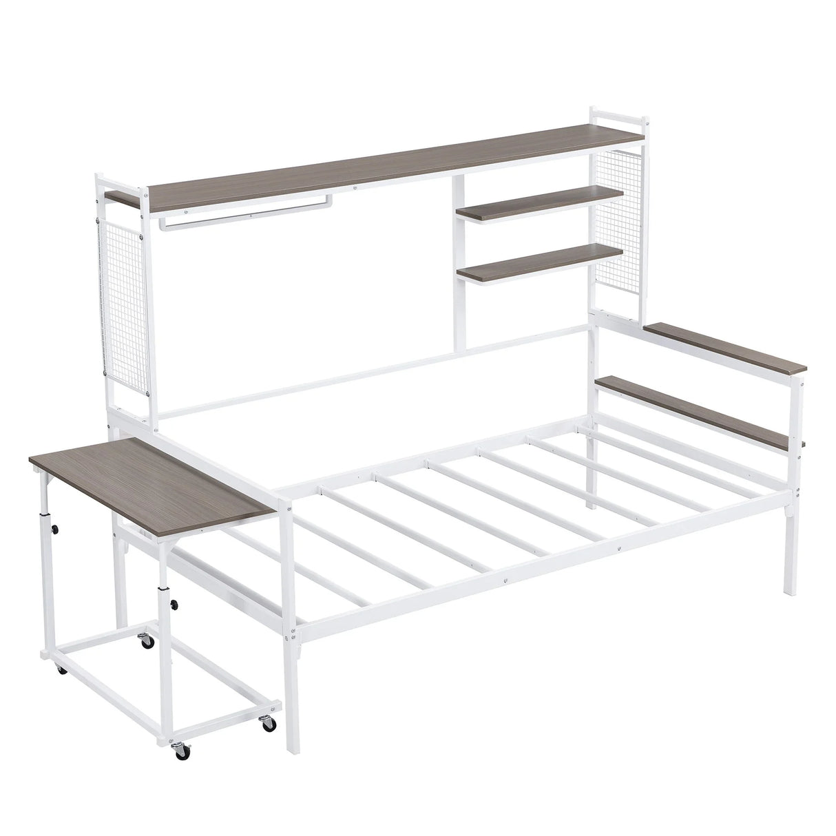 Daybed With Movable Desk, Grid, Shelves And Clothes Hanger - Furniture Home Direct