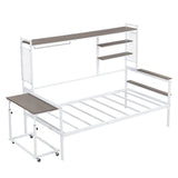 Daybed With Movable Desk, Grid, Shelves And Clothes Hanger - Furniture Home Direct