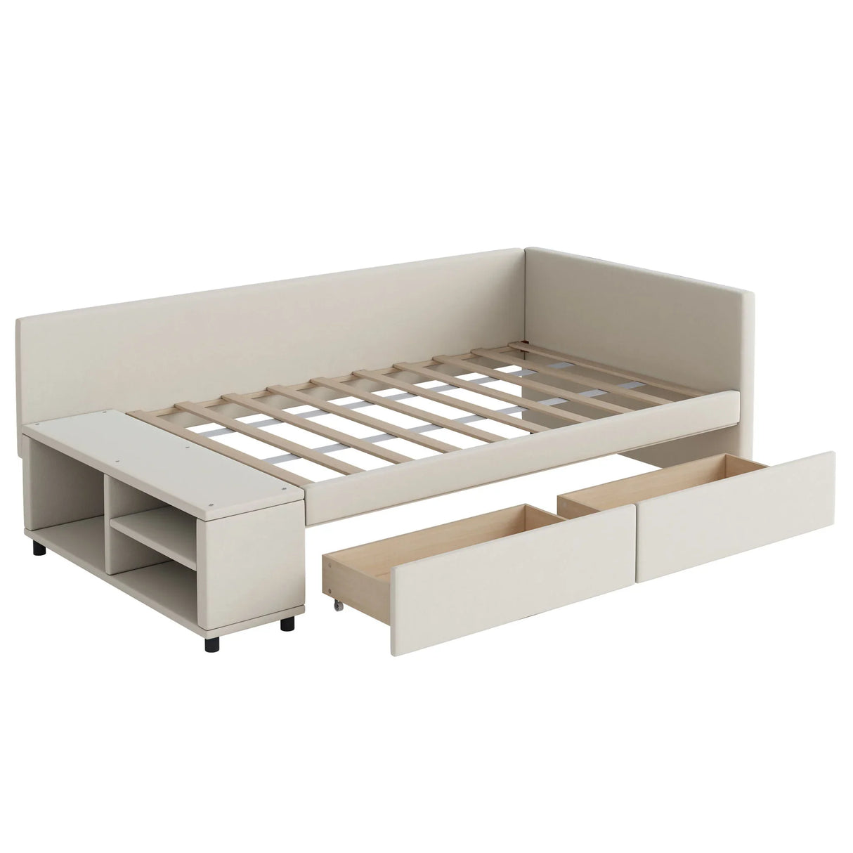 L Shaped Upholstered Platform Bed With Storage And Drawers - Furniture Home Direct