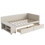 L Shaped Upholstered Platform Bed With Storage And Drawers - Furniture Home Direct