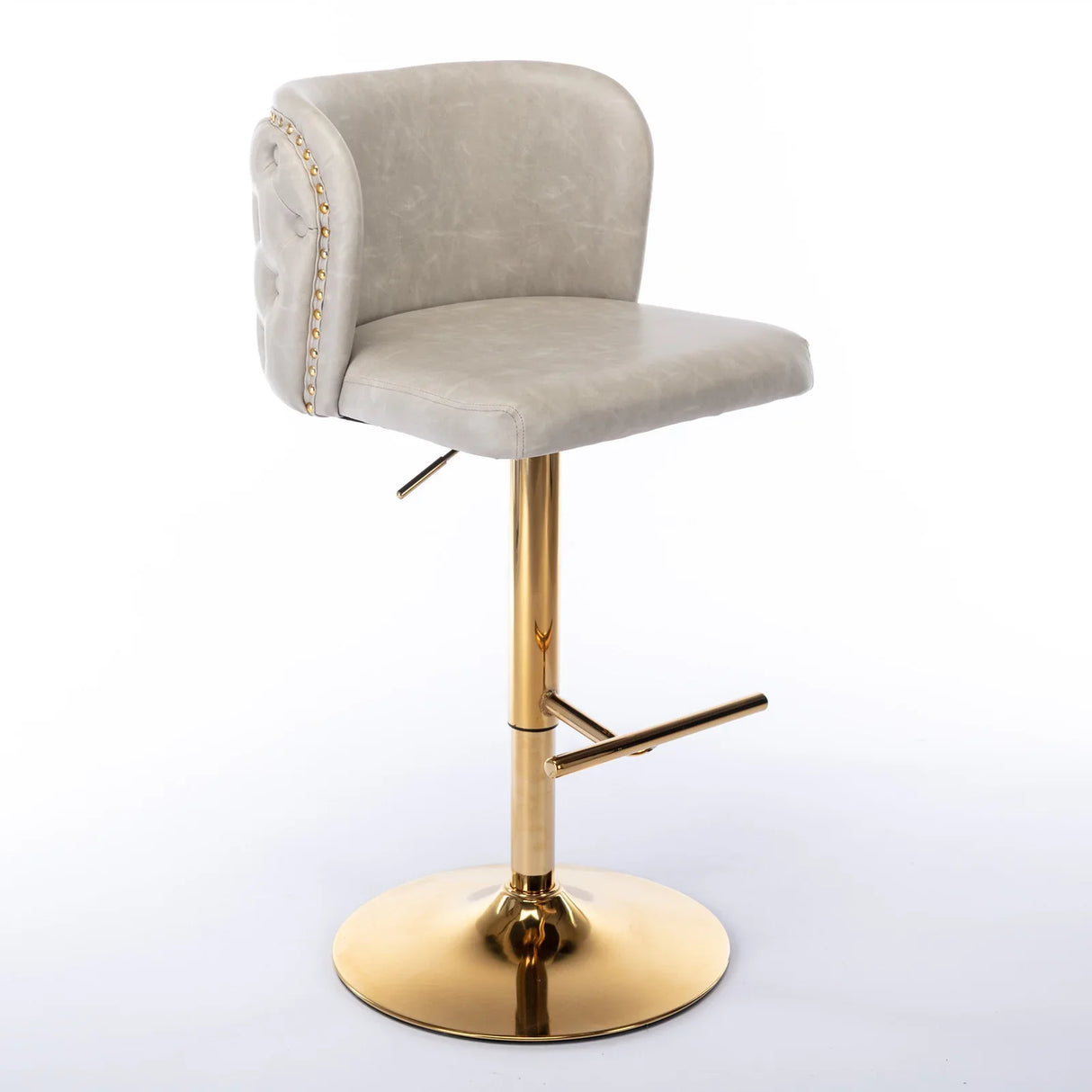 Counter Stool Set of 2 Swivel Upholstered High Back Beige - Furniture Home Direct