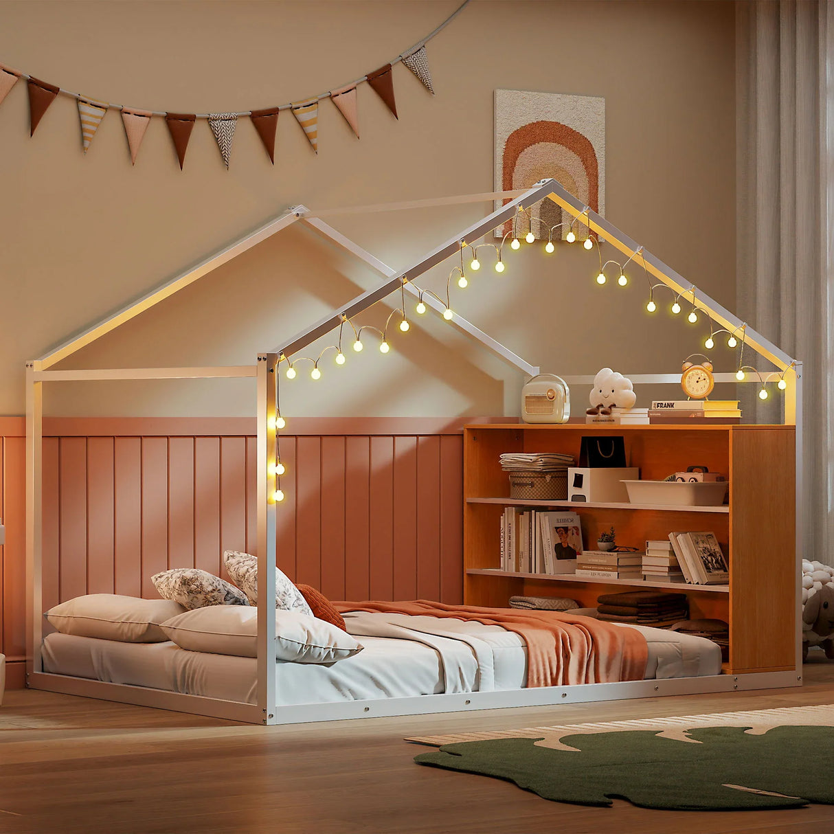 Bed House Frame With Shelves And Lights - Furniture Home Direct