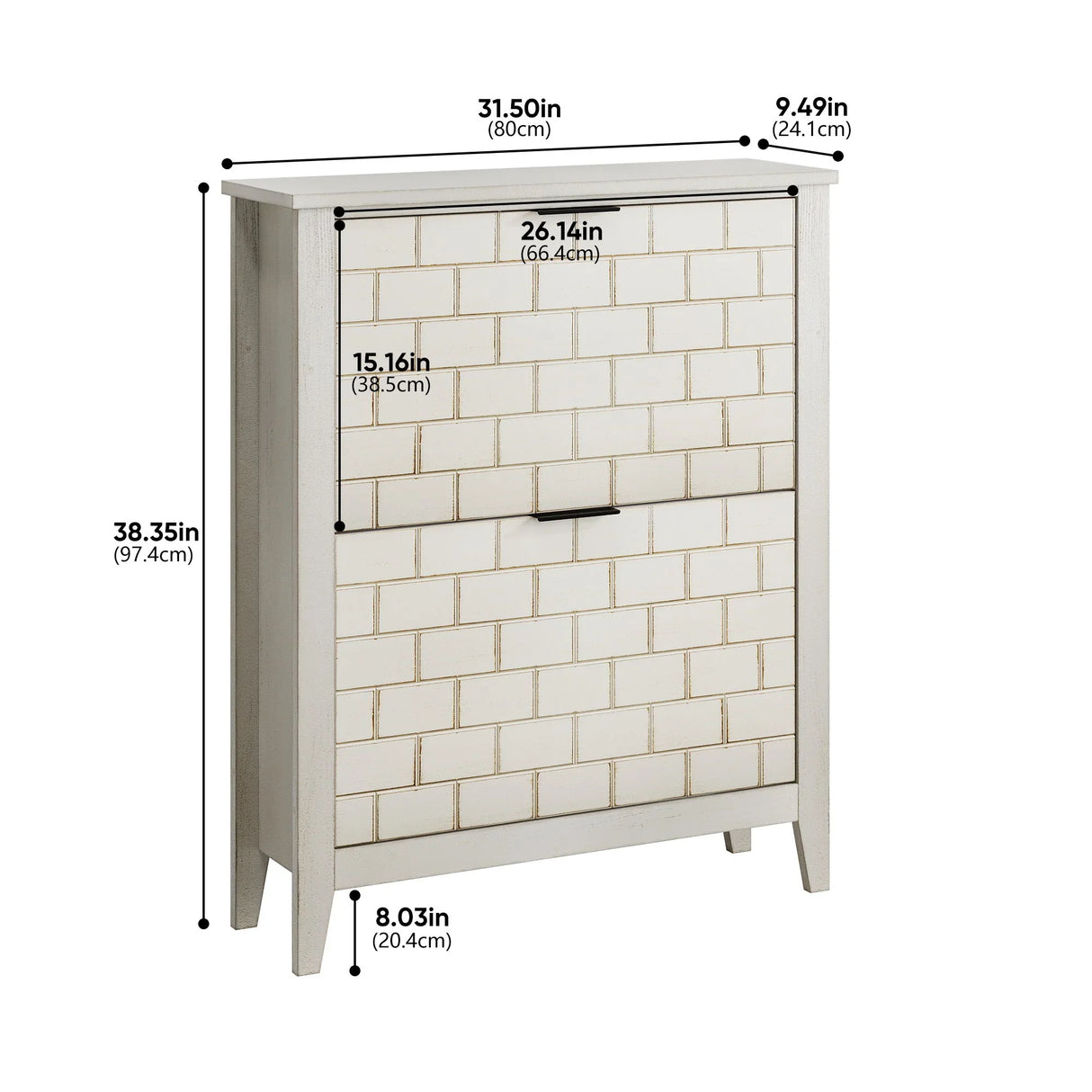 Retro Shoe Storage Cabinet, Mid Century Vintage Freestanding With 2 Flip Drawers, Suitable For Entryway - Retro White / White / Vintage - Furniture Home Direct