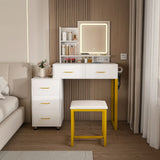 Elegant Makeup Vanity With Led Lights & Power Outlet - White - Furniture Home Direct