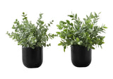 11" Tall, Artificial Plant, Eucalyptus Grass, Indoor, Faux, Fake, Table, Greenery, Potted, Decorative (Set of 2) - Green / Black - Furniture Home Direct