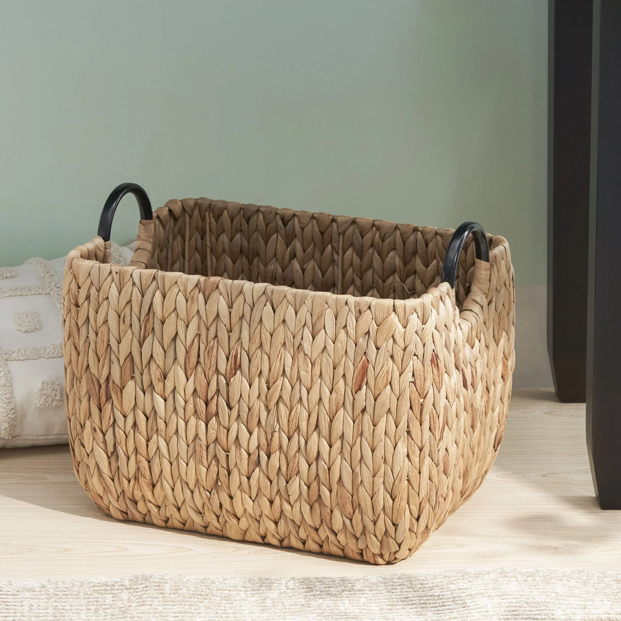 Rectangular Multi Purpose Water Hyacinth Woven Wicker Baskets With Handles - Natural / Brown - Furniture Home Direct