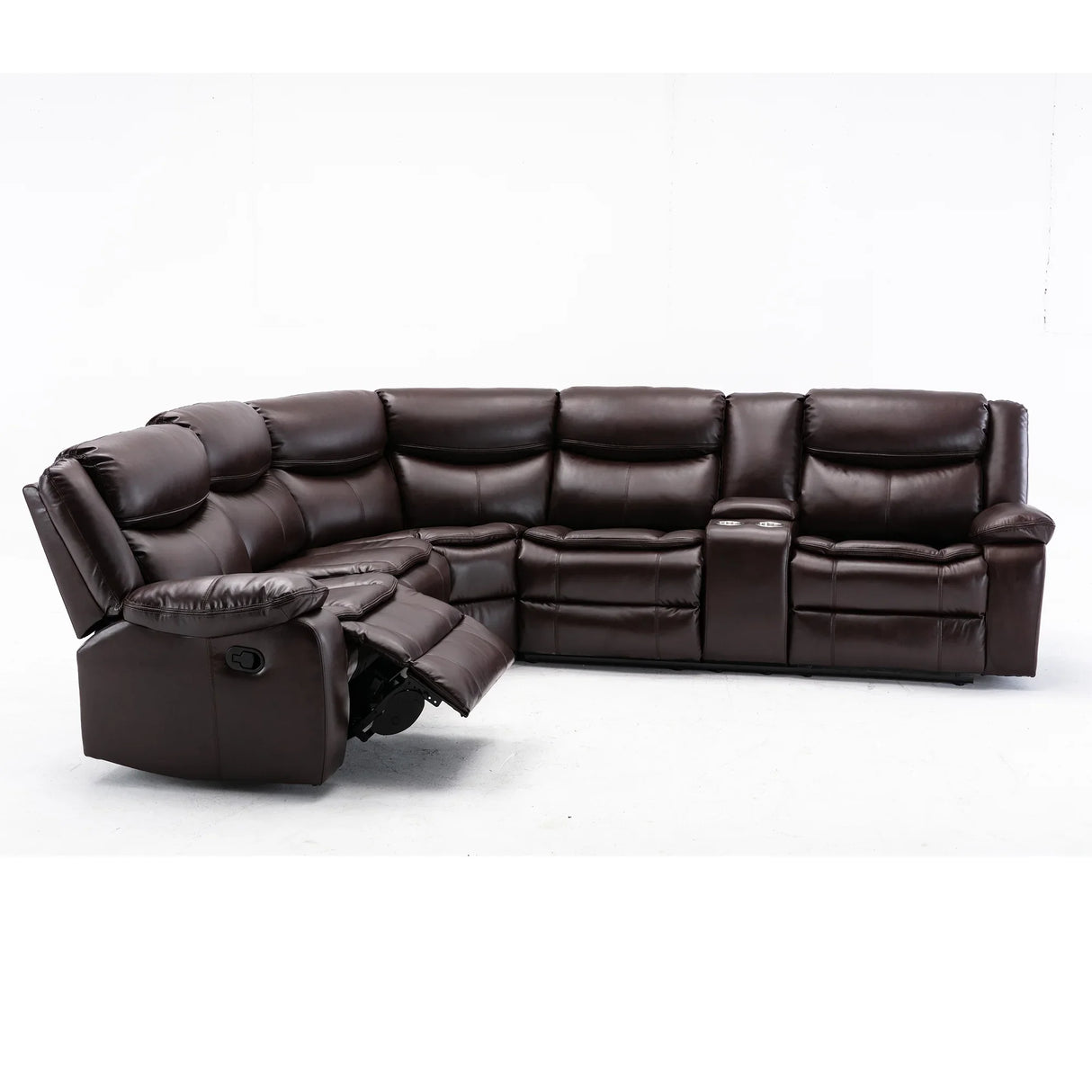 Sectional Sofa Leather Manual Reclining Family Room Brown - Furniture Home Direct