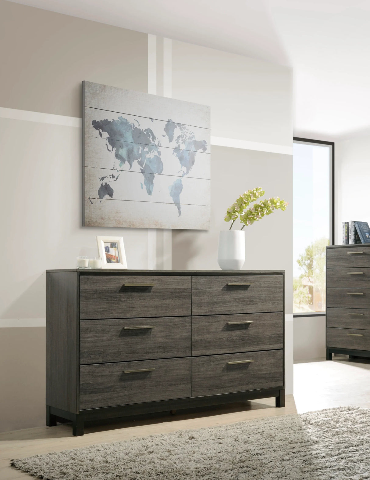 Bedroom Set King Size Dresser Mirror Nightstands Gray - Furniture Home Direct