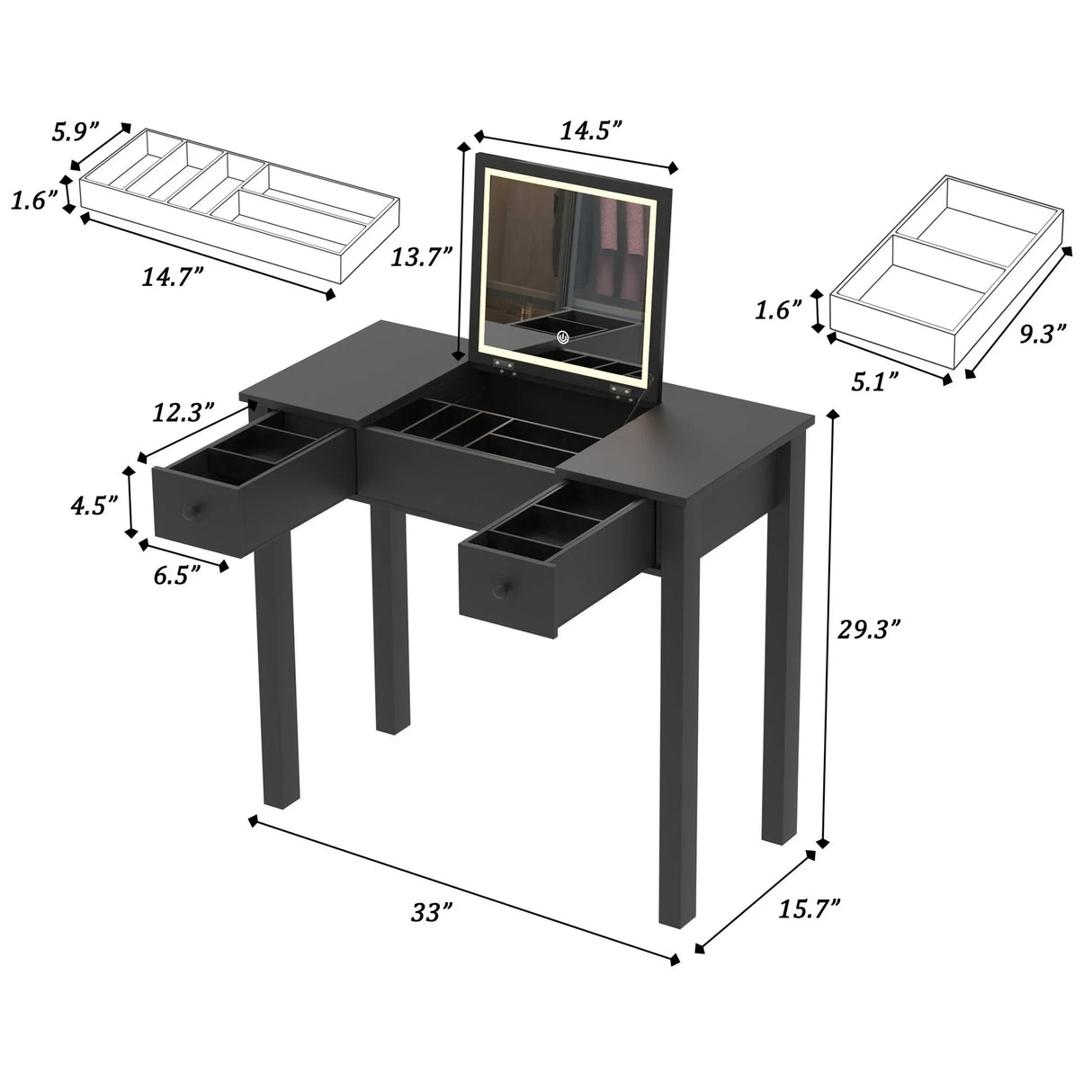 Vanity Table With LED Lights, Flip-Top Mirror And 2 Drawers, Jewelry Storage - Furniture Home Direct