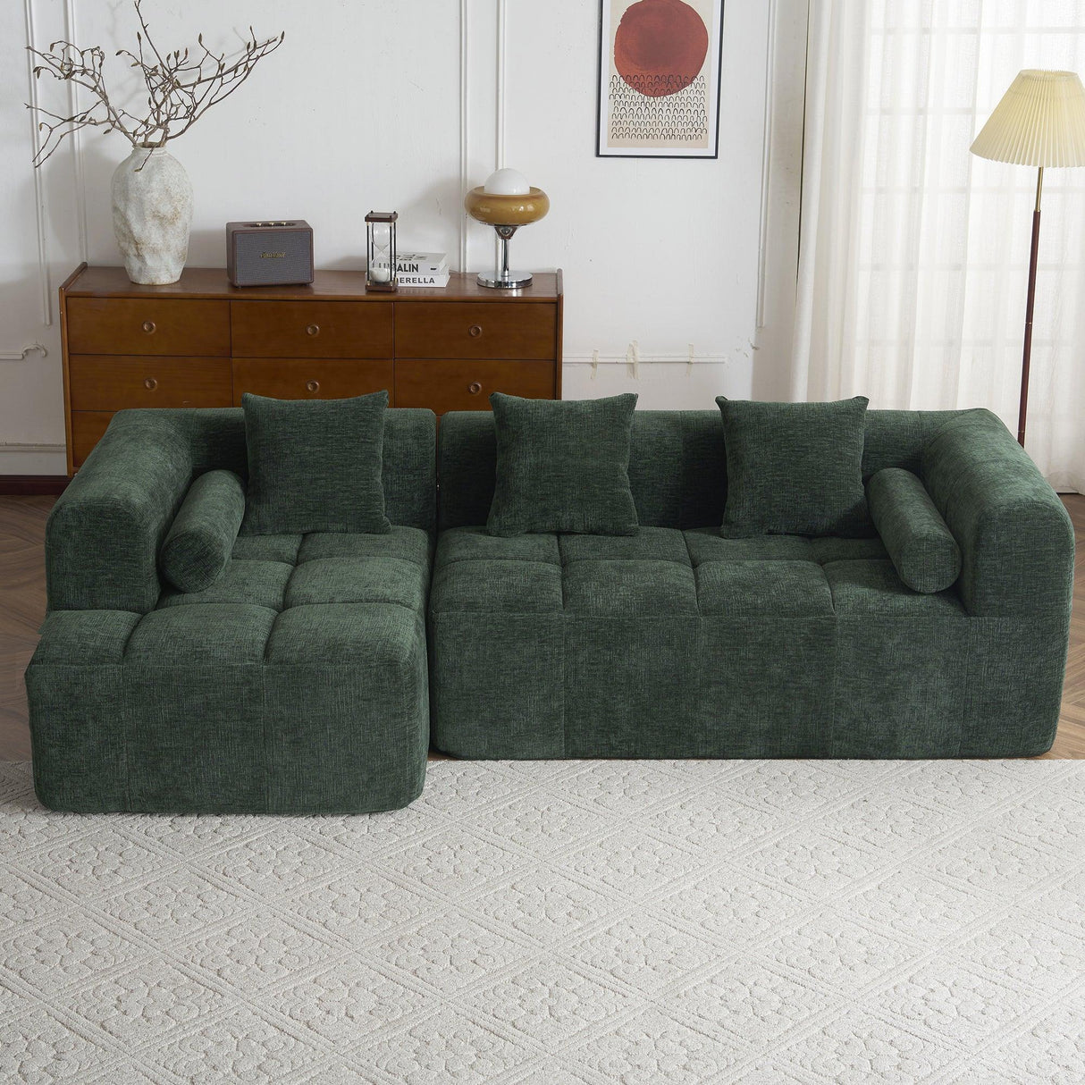 Sectional Sofa Modular Tufted Chenille Upholstery Green - Furniture Home Direct
