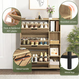 Shoe Cabinet with 3 Flip Drawers & Open Shelves, Modern Entryway Shoe Storage Cabinet Slim, Narrow Hidden Shoe Rack for Heels, Boots, Slippers, Wood Freestanding Shoe Organizer for Entrance - Furniture Home Direct