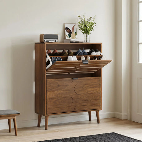 Medieval - Independent Shoe Cabinet With 2 Flip Drawers - Walnut - Furniture Home Direct
