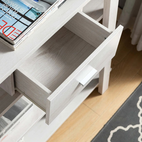 Modern Home Display Cabinet 4 Tier Open Shelving With Center Drawer - White Oak - Furniture Home Direct