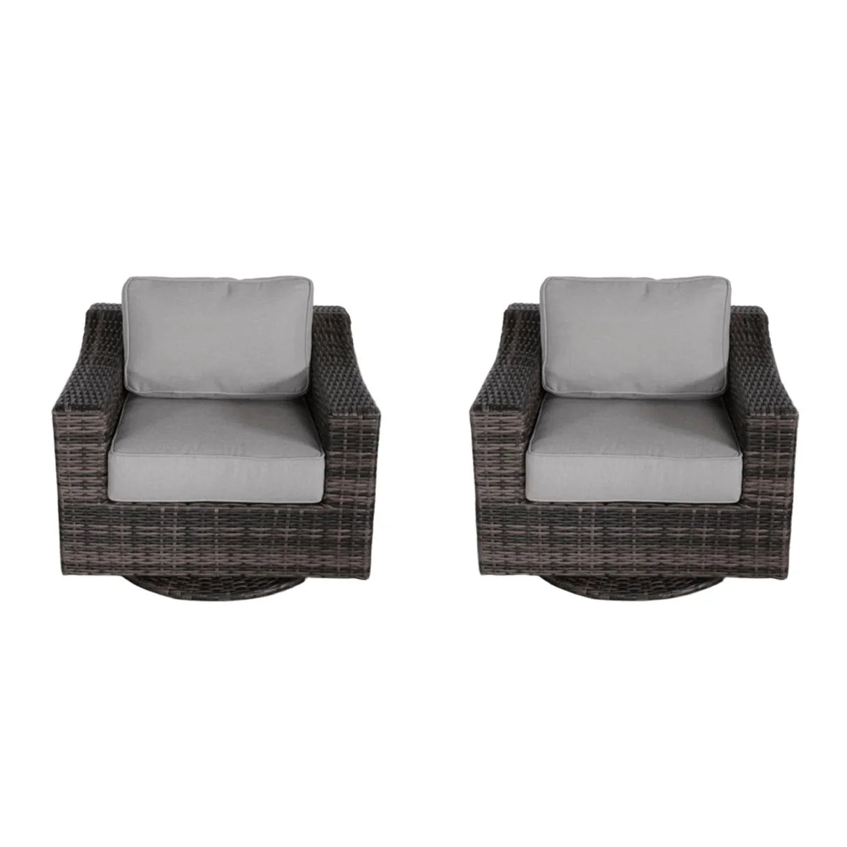 Contemporary Outdoor Swivel Patio Chair With Cushions (Set of 2) - Brown - Furniture Home Direct