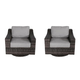 Contemporary Outdoor Swivel Patio Chair With Cushions (Set of 2) - Brown - Furniture Home Direct
