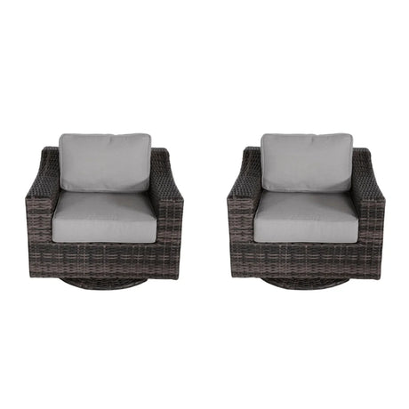 Contemporary Outdoor Swivel Patio Chair With Cushions (Set of 2) - Brown - Furniture Home Direct