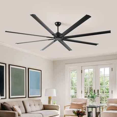 Industrial DC Motor Ceiling Fan, Large Ceiling Fan With 8 Reversible Blades, 5 Speed Remote Control, Home Or Commercial Ceiling Fans For Porch / Garage / Shop - Black - Furniture Home Direct