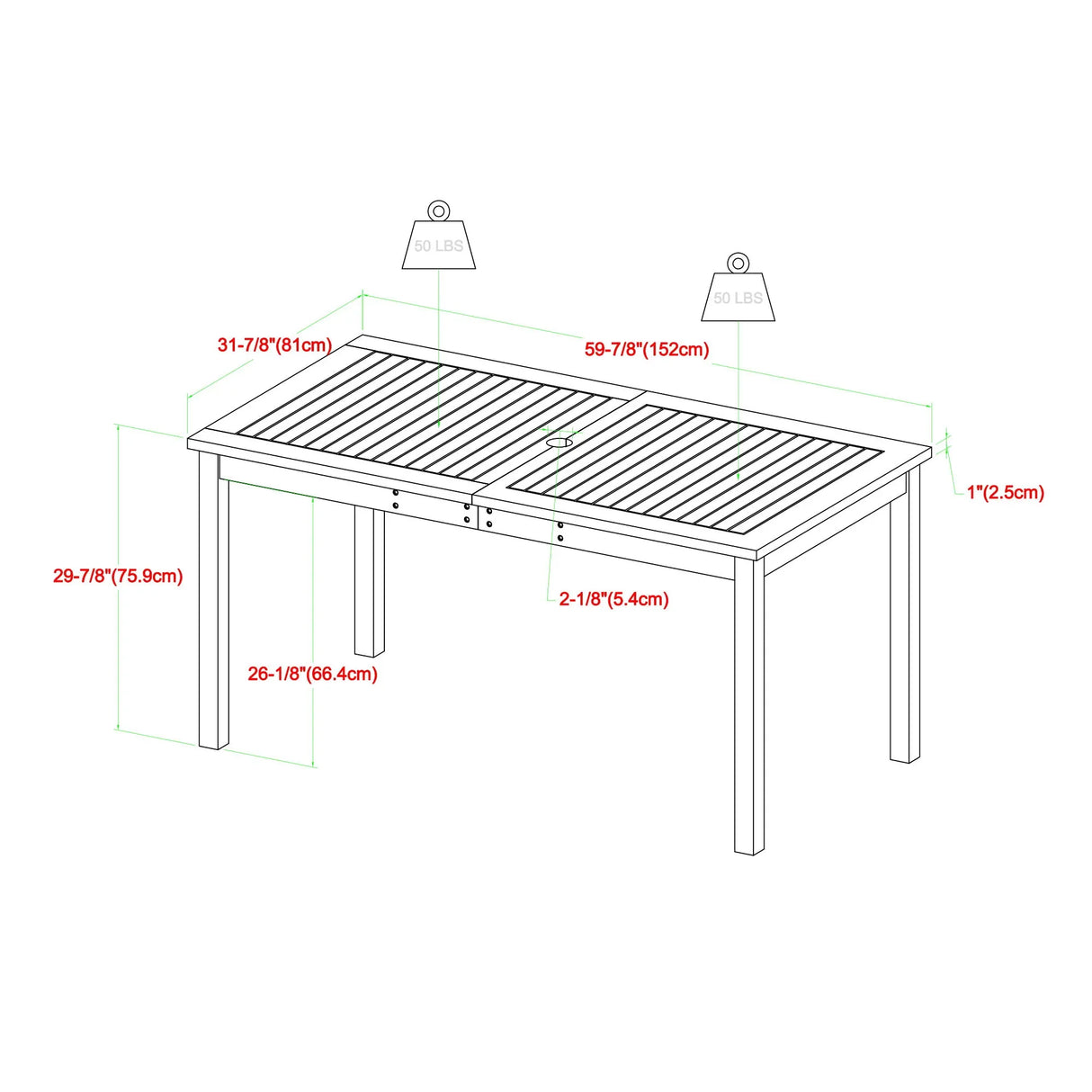 Contemporary Slat Top Acacia Wood Outdoor Dining Table - Furniture Home Direct