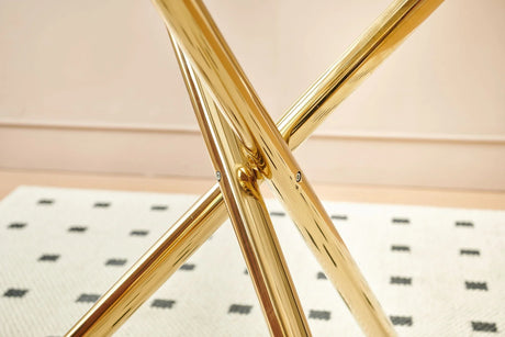 Dining Table With Metal Leg And Glass, Modern Space Saving Kitchen Table For Living Room - Golden - Furniture Home Direct