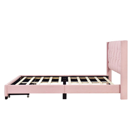 Queen Size Storage Bed Linen Upholstered Platform Bed & Two Drawers - Pink - Furniture Home Direct