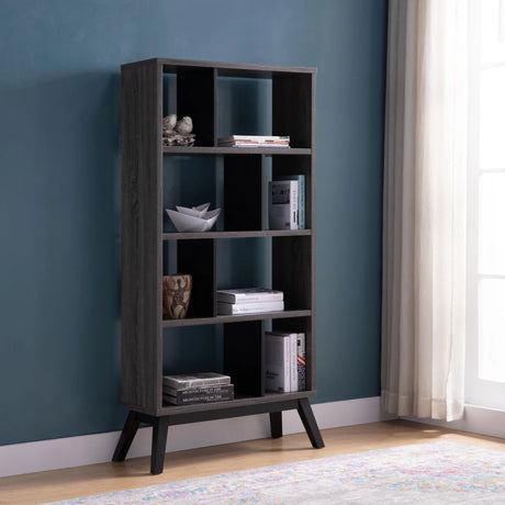 Mid-Century Modern 4 Tier Bookcase Bookshelf Display Storage - Distressed Gray - Furniture Home Direct