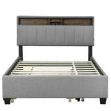 Upholstered Platform Bed With Storage Headboard, Trundle & 2 Drawers And A Set Of Sockets & USB Ports - Furniture Home Direct
