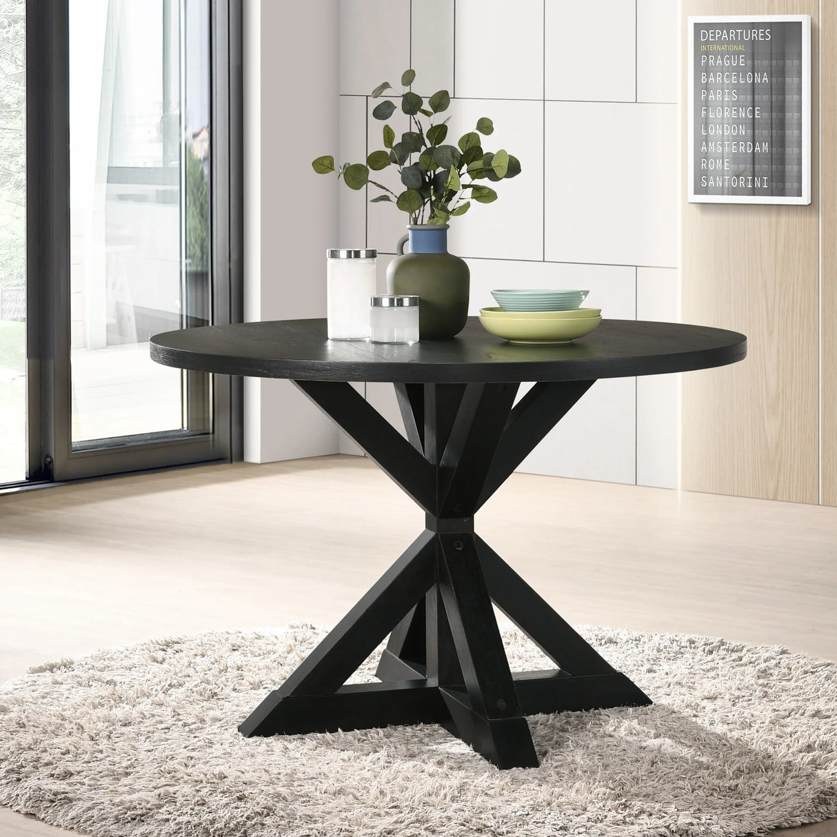 Dining Set Round Table With Tufted Chairs Charcoal - Furniture Home Direct