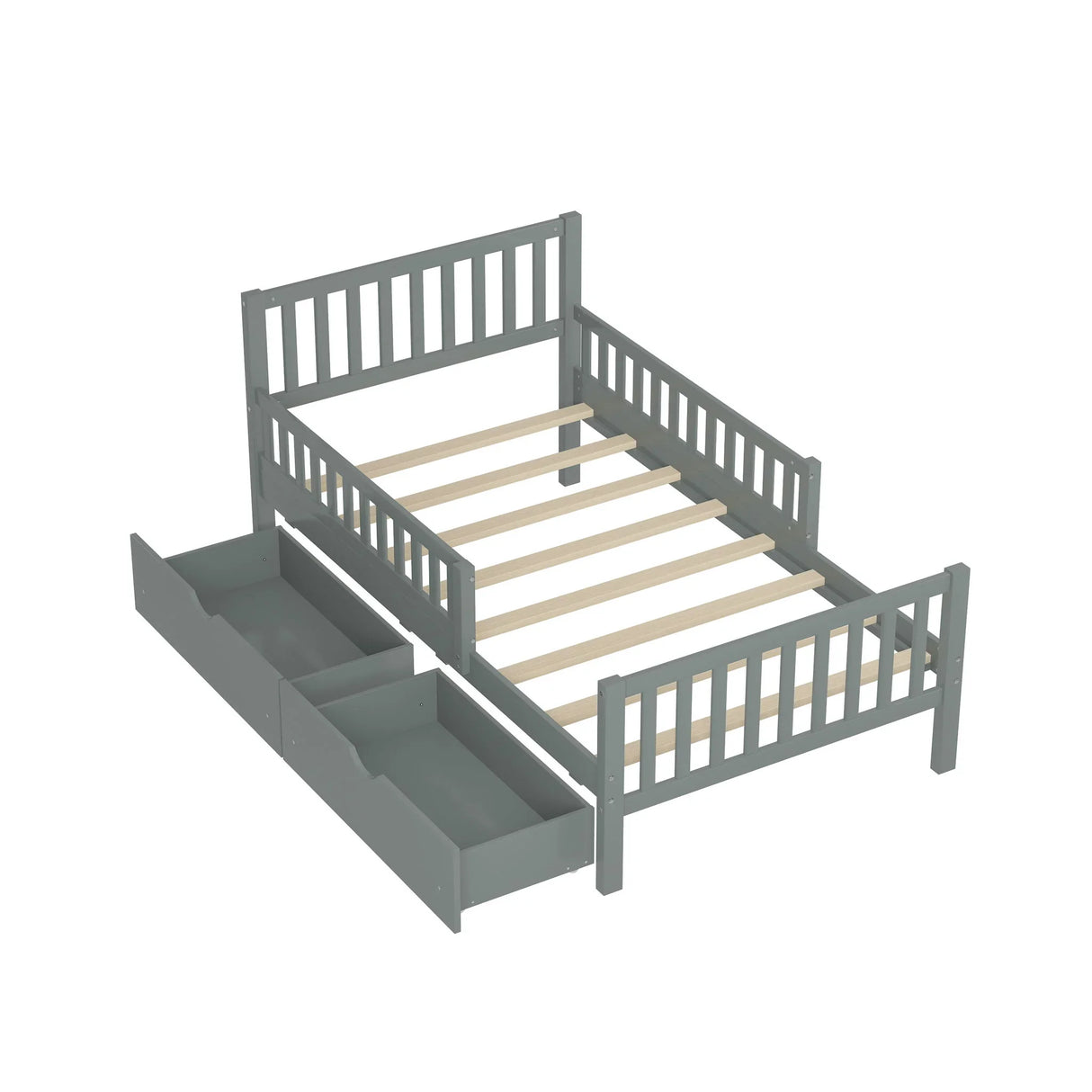 Platform Bed With Guardrails On Both Sides And 2 Storage Drawers - Furniture Home Direct