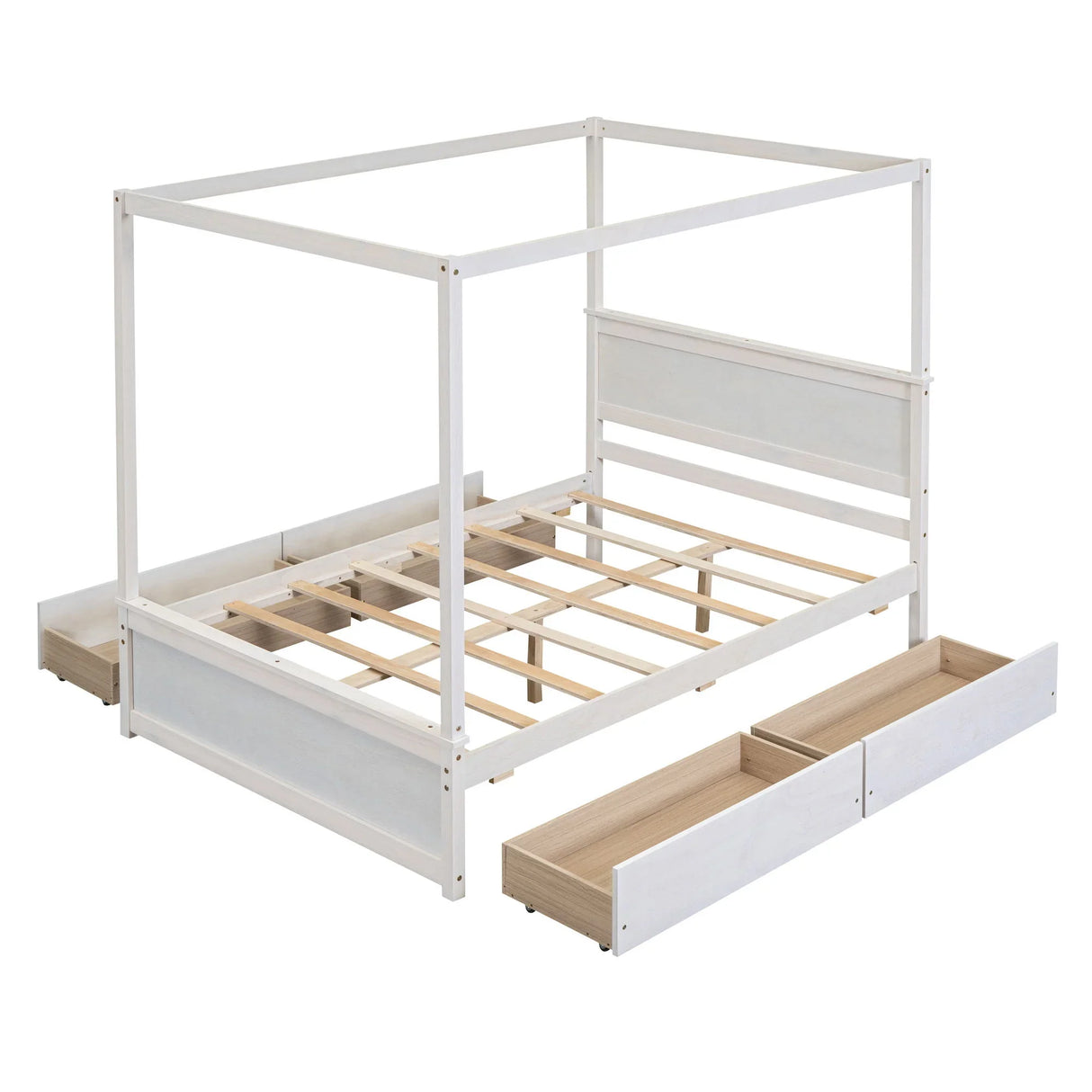 Canopy Platform Bed With Drawers, Support Slats, No Box Spring Needed - Furniture Home Direct